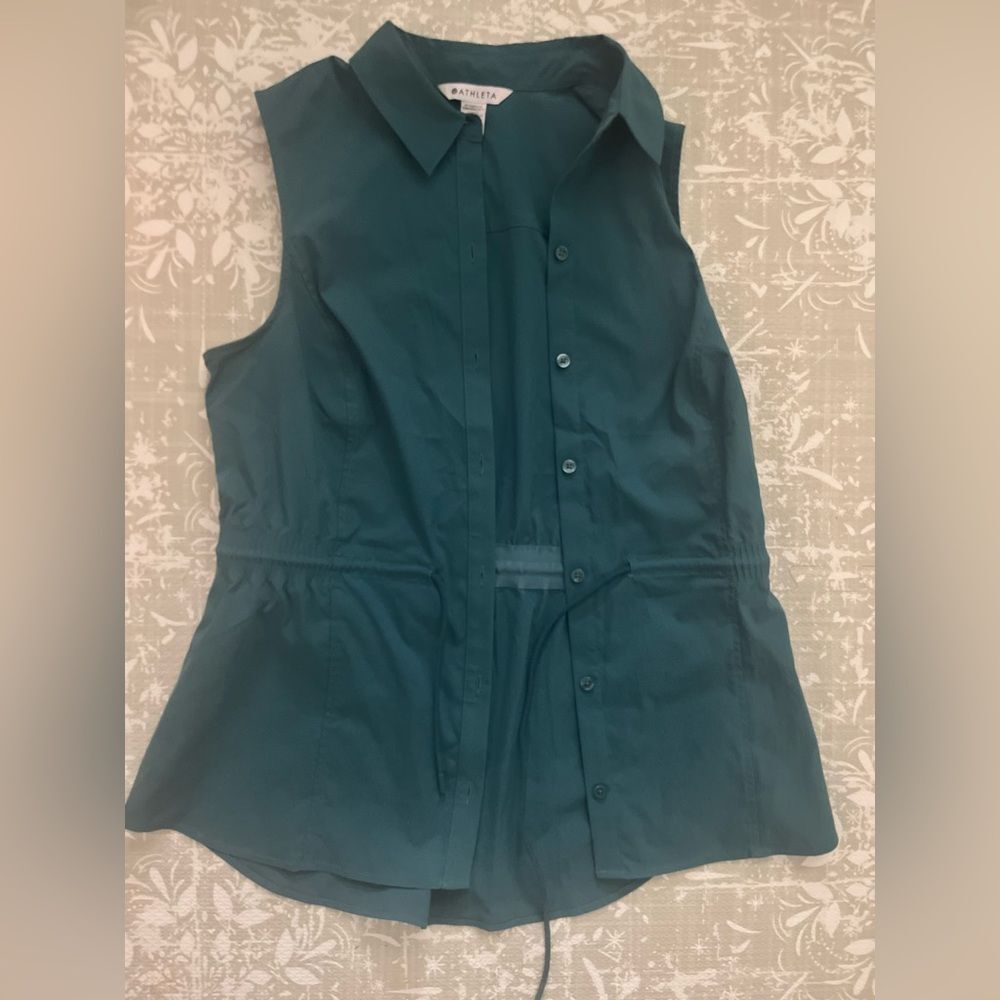 Athleta Teal Green Sleeveless Button-Down Top